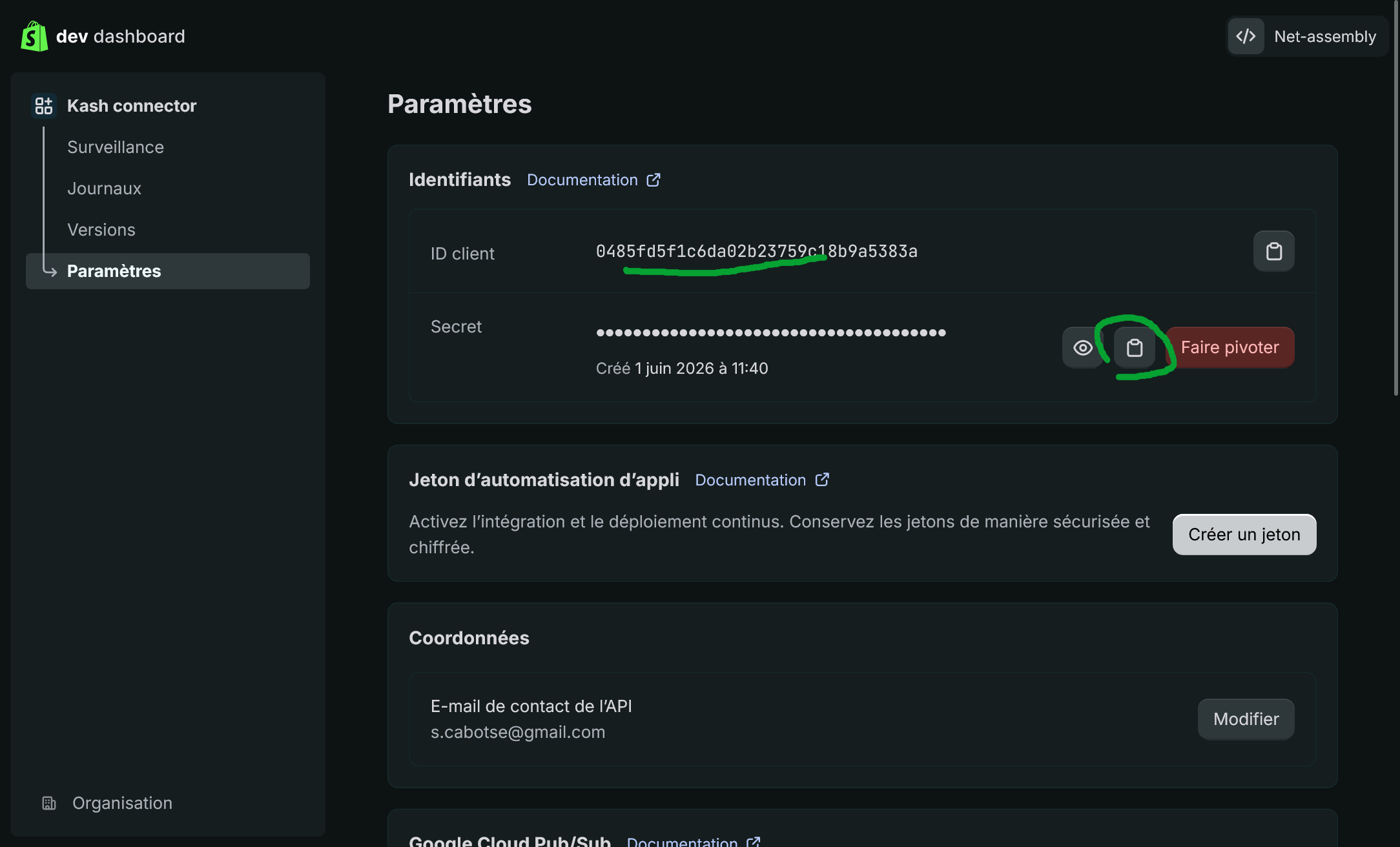 Shopify API credentials